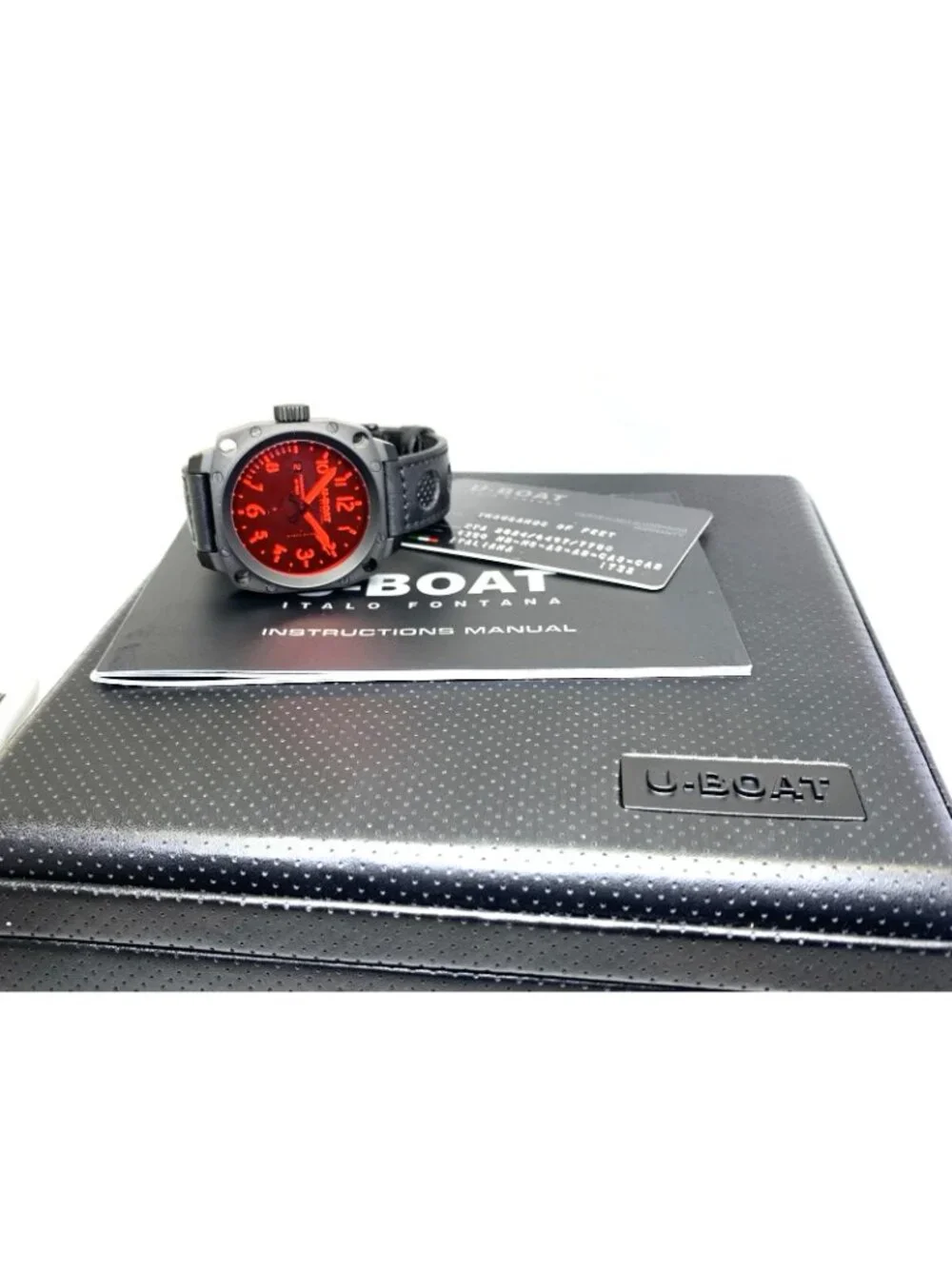 U-Boat Men's Watch 1846 Lefty Swiss Automatic Black Red Face Leather Strap 43mm - Picture 3 of 13